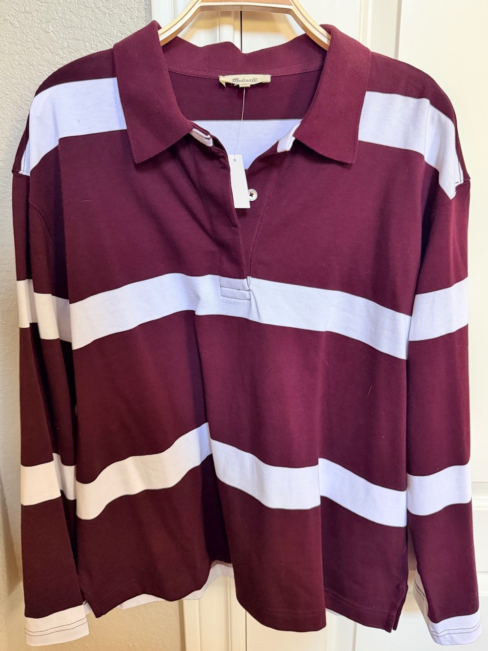 Madewell Maroon and White Striped Rugby Shirt